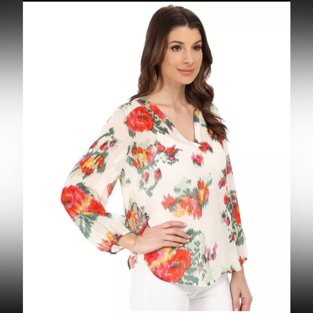 Joie - White & Multicolor Abstract Floral Print Silk “Axcel" Blouse Sz XS - Picture 3 of 14